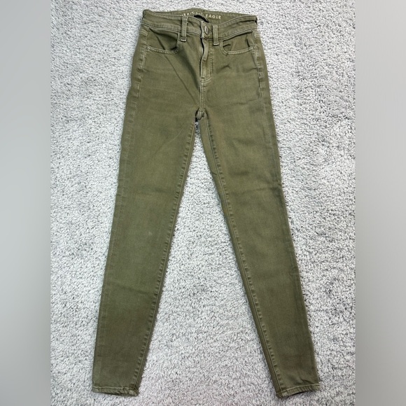 American Eagle Jeans Womens 00 Hi Rise Jegging Next Level Stretch Olive Green - Picture 1 of 6